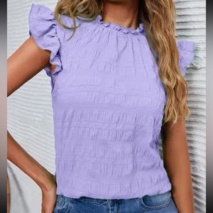Classic Ruffle Cap Sleeve Mock Neck Top Blouse Work Office Boho